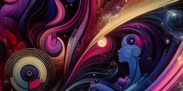 A vibrant, abstract collage symbolizing the allure of erotic GIFs and Japanese adult entertainment.