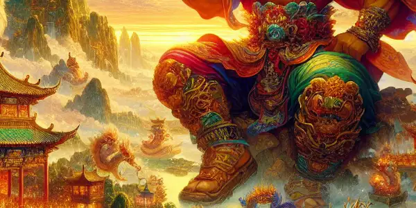 A vibrant scene featuring iconic characters from Chinese literature in a dramatic ancient landscape, infused with sensual elements.