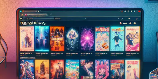 A cozy, dimly lit room featuring a laptop displaying Japanese AV content, surrounded by stylish decor and ambient lighting.